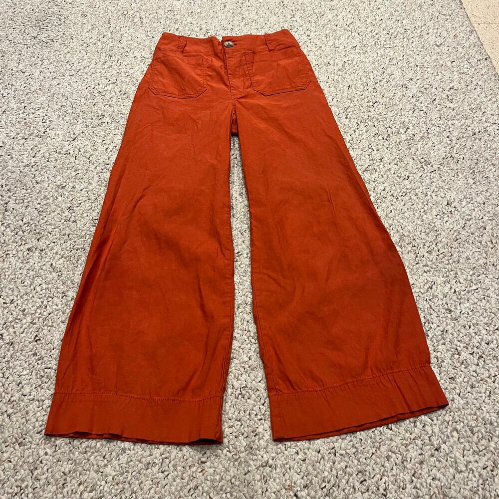 Maeve The Collette Pants 27 Linen Blend Orange Casual Wide Leg Relaxed Classic